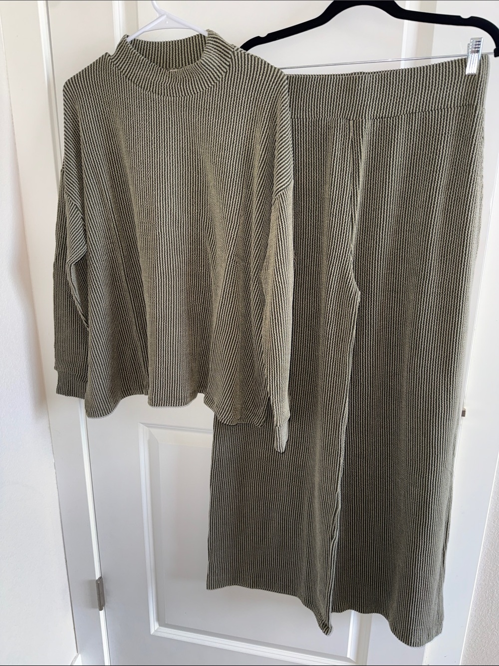 Zenana Outfitters Olive Ribbed Cowl Neck Sweater & Skirt Set